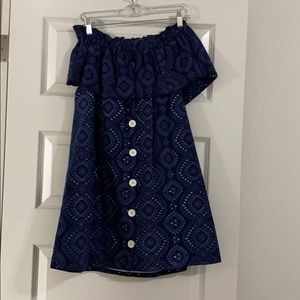 Blue off the shoulder mini dress